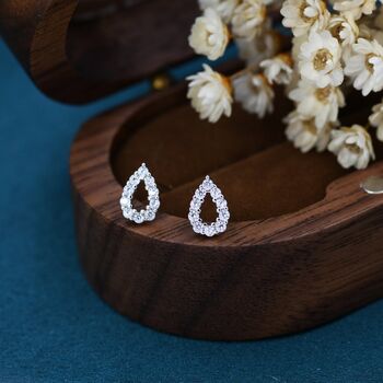 Sterling Silver Droplet Stud Earrings With Cz Crystal, 2 of 9