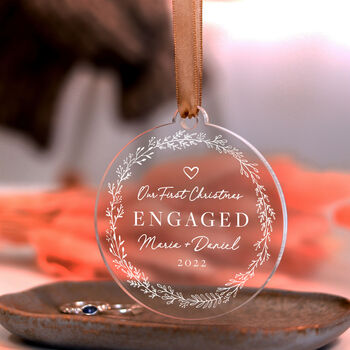 Engaged Couple First Christmas Personalised Decoration, 4 of 6