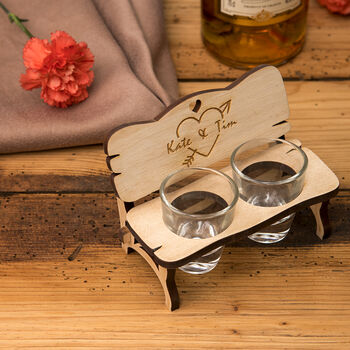 Personalised Bench With Shot Glasses For Couple, 3 of 3