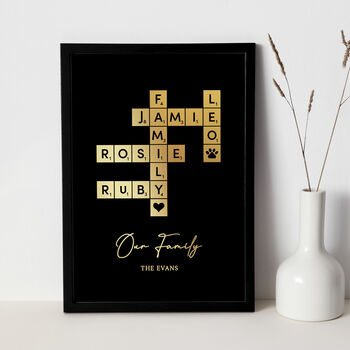 Personalised Family Name Print, Gold Word Tiles, 4 of 9