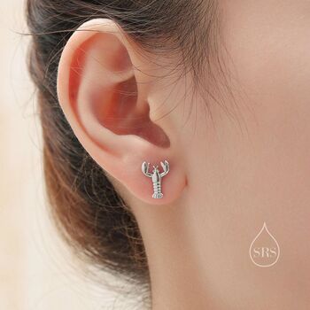 Mismatched Sterling Silver Lobster And Prawn Stud Earrings, 2 of 12