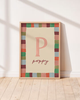 Personalised Illustrated Letter Print With Striped Border, 4 of 10