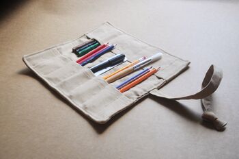 Handloom Cotton Artist Roll | Eco Friendly Art Supply Organiser For Kids – Milk Tea Colour, Empty, 2 of 4