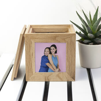 Personalised Oak Couples Photo Cube Keepsake Box, 3 of 4
