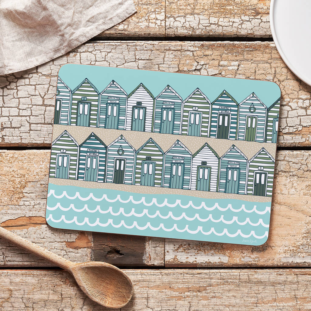 Beach Huts Placemat In Blue And Sand Colours, 1 of 3
