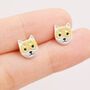 Cute Shiba Inu Dog Stud Earrings In Sterling Silver, thumbnail 5 of 9