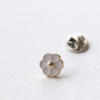 White Enamel Flower Modesty Pin Or Button, 4 of 10