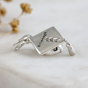 Mortar Board Personalised Silver Graduation Charm, 3 of 12