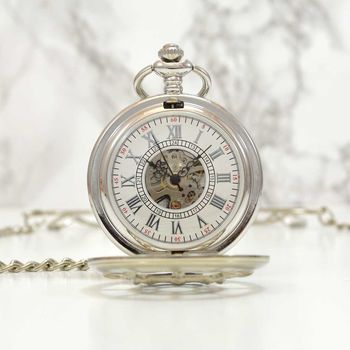 Personalised Pocket Watch With A Nautical Wheel Design, 3 of 4