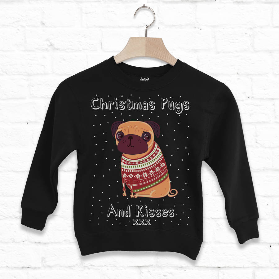 Pugs And Kisses Kids Christmas Sweatshirt, 1 of 5