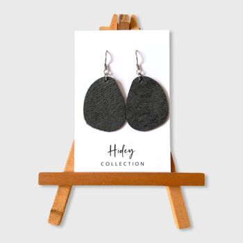 Pebble Shape Leather Earrings Distressed Charcoal, 4 of 4