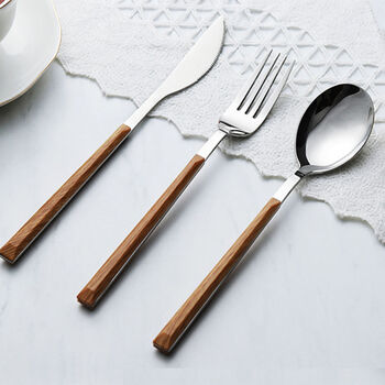 Stainless Steel And Faux Wood Cutlery Set, 7 of 10