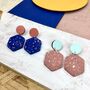 Jesmonite Terrazzo And Wood Hexagon Geometric Earrings, thumbnail 4 of 12