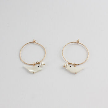 Gold Filled Mother Of Pearl Bird Hoops, 2 of 7