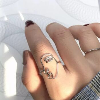 Silver Plated Adjustable Human Face Finger Ring, 2 of 4