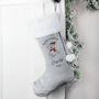 Personalised My 1st Christmas Teddy Bear Print Silver Grey Stocking, thumbnail 1 of 2
