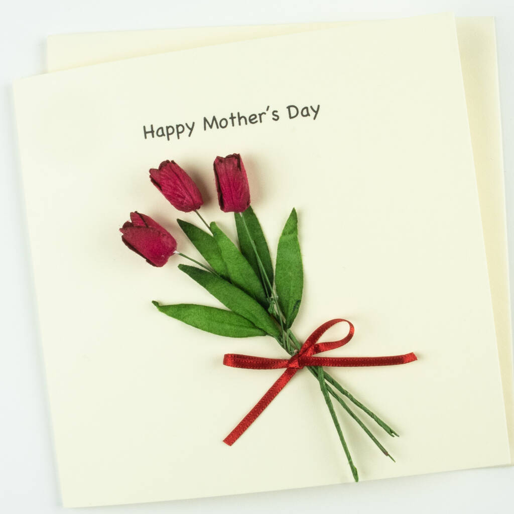 Mothers Daybirthday Card Tulips Flower Bouquet Card By Dribblebuster