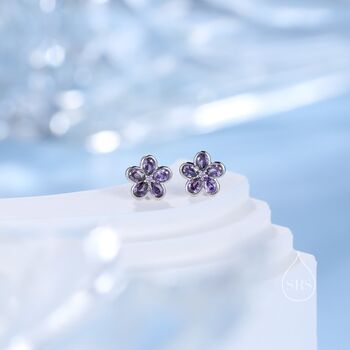 Sterling Silver Flower Cz Stud Earrings, 4 of 12