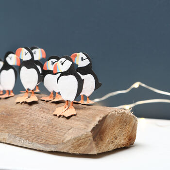 Eight Puffins On Driftwood Block, 2 of 4