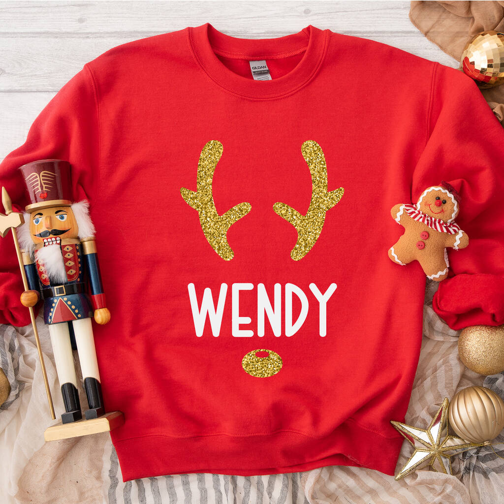 Christmas Reindeer Jumper With Gold Glitter Details By Looppa
