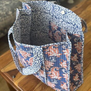 Tote Bag, Beach Bag, Block Print Indian Handbag, Holiday Bag, 10 of 11