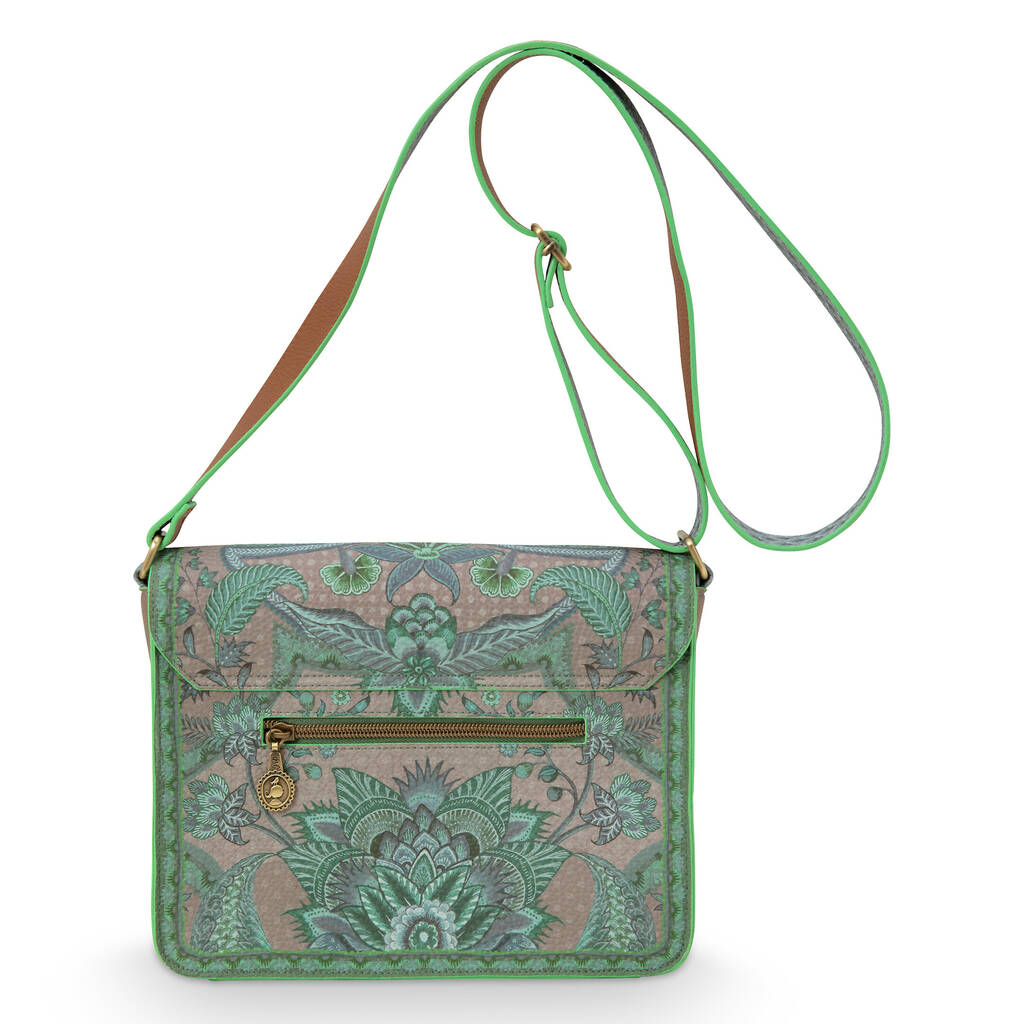 Cross Body Flap Kyoto Festival Green Bag By Bell & Blue