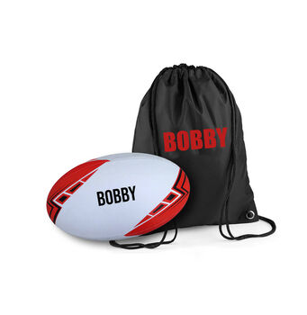 Personalised Rugby Ball Size Five With Optional Bag, 7 of 7