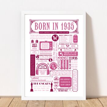 Born In 1935 Personalised 90th Birthday Fact Poster, 2 of 9