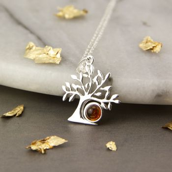 Sterling Silver Amber Tree Of Life Necklace, 4 of 9