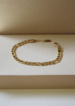5mm Figaro Chain Bracelet 18 K Gold Plated Adjustable Gift, 2 of 5