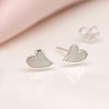 Tiny Sterling Silver Mother Of Pearl Heart Studs, 3 of 8