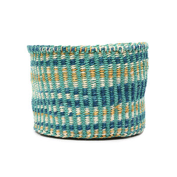 Leta: Turquoise And Gold Tie Dye Woven Storage Basket, 4 of 9