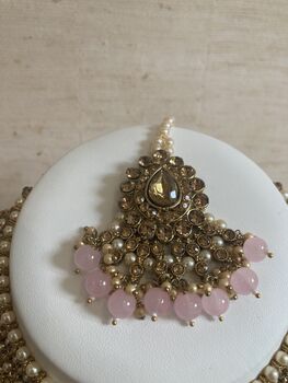 Indian Antique Pink Gold Plated Pearl Set, 10 of 11