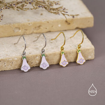 Sterling Silver Enamel Foxglove Flower Drop Earrings, 6 of 11