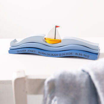 Personalised Blue Water Boat Baby Decoration, 3 of 5