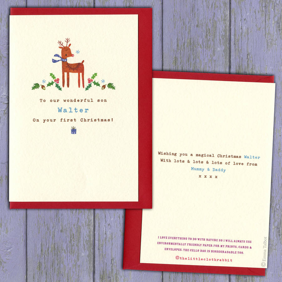 Baby S First Christmas Card Or Choose Your Wording By The Little Cloth Rabbit Notonthehighstreet Com