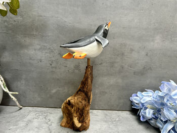 Handmade Wooden Cliff Diving Penguin Sculpture Ornament, 9 of 11