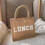 Personalised Patch Five Letters Square Jute Lunch Bridesmaid Top Handle Gift Bag, thumbnail 1 of 10