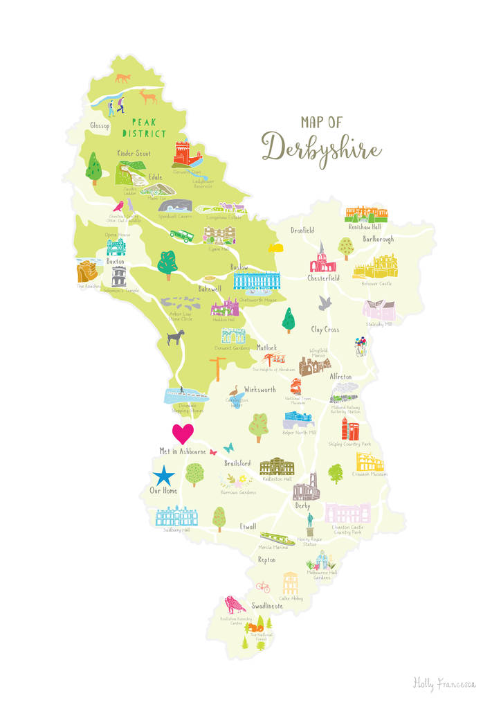 Personalised Derbyshire Map: Add Favourite Places By Holly ...