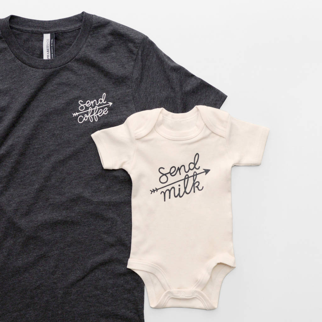 Mum And Baby 'Send Coffee' And 'Send Milk' T Shirt Set, 1 of 10