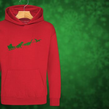 Dinosaur Sleigh Kids Hoodie Christmas Jumper, 7 of 11