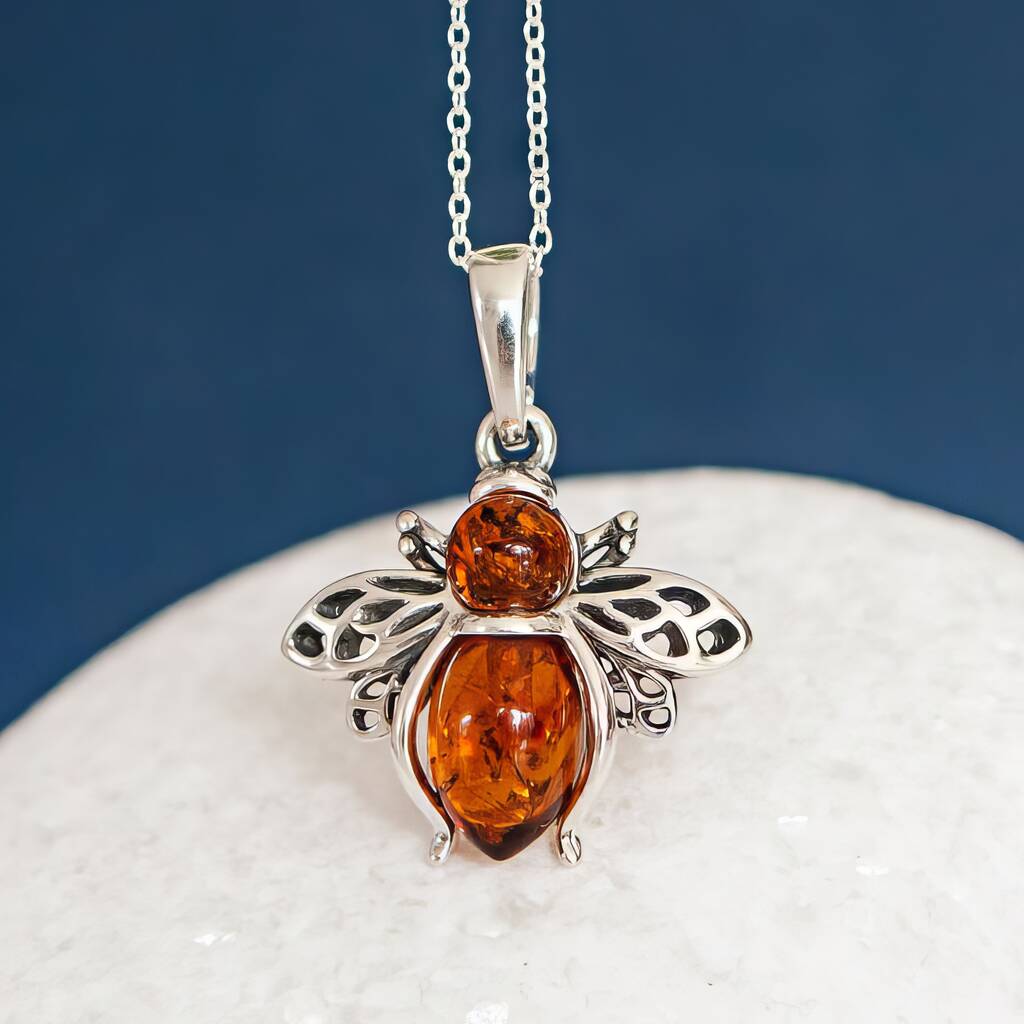 Baltic Amber Bumble Bee Necklace In Sterling Silver, 1 of 12