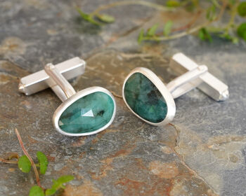 Natural Oval Emerald Cufflinks In Sterling Silver, 3 of 3
