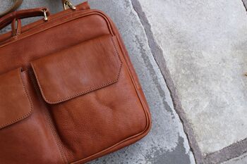 Tan Leather Briefcase Laptop Bag, 11 of 12