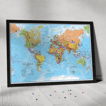 Push Pin World Travel Map Framed Canvas Pin Board, 7 of 8