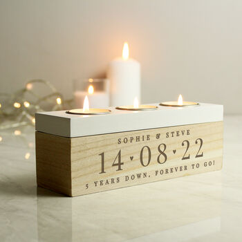 Personalised Date Triple Tea Light Holder Box, 4 of 5
