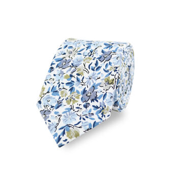 New Wedding 100% Cotton Floral Print Tie In Blue, 2 of 6