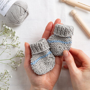 Baby Striped Booties And Mittens Easy Knitting Kit, 3 of 8