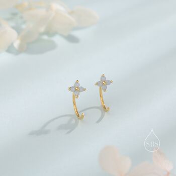 Sterling Silver Extra Tiny Hydrangea Flower Huggie Hoop Earrings, 3 of 11