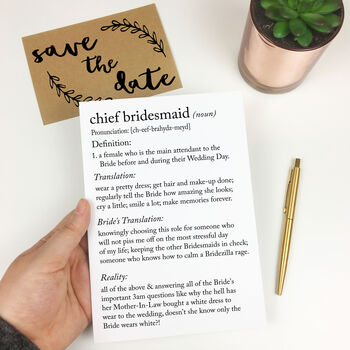 Funny Bridesmaid Definitions A5 Card, 7 of 10